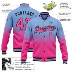 Custom Light Blue Pink Black Bomber Full Snap Baseball Jacket Custom Team Jacket 2 er3odq.jpg