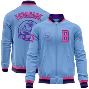 Custom Light Blue Pink Purple Black Bomber…