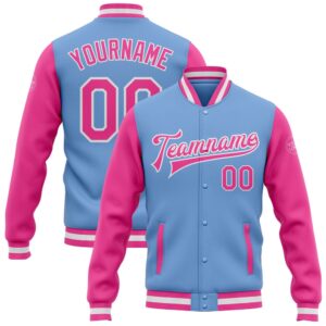 Custom Light Blue Pink White Bomber Full…