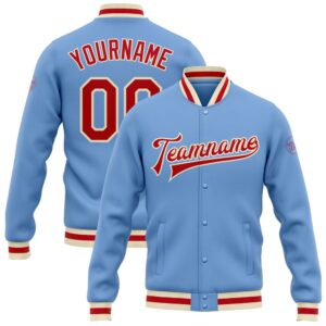 Custom Light Blue Red Cream Bomber Full…
