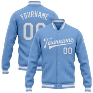 Custom Light Blue White Bomber Full Snap…