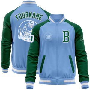 Custom Light Blue White Kelly Green Bomber…