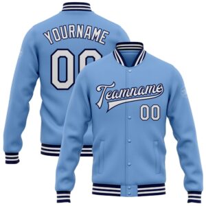 Custom Light Blue White Navy Bomber Full…