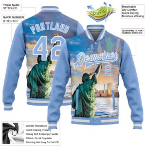 Custom Light Blue White Statue Of Liberty New York City Edition 3D Bomber Full Snap Baseball Jacket Custom Team Jacket 2 bznbnc.jpg