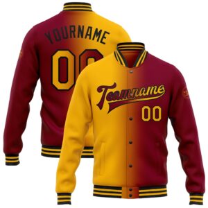 Custom Maroon Gold Black Bomber Full Snap…