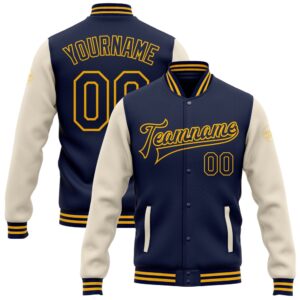 Custom Navy Cream Gold Bomber Full Snap…