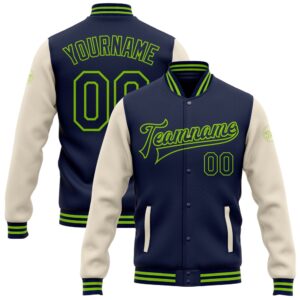 Custom Navy Cream Neon Green Bomber Full…