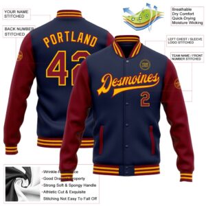 Custom Navy Crimson Gold Bomber Full Snap Varsity Baseball Jacket Custom Team Jacket 2 yzxfdw.jpg