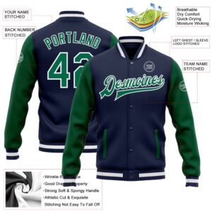 Custom Navy Kelly Green White Bomber Full Snap Varsity Baseball Jacket Custom Team Jacket 2 ng2a0q.jpg