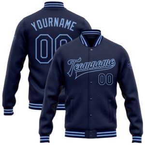 Custom Navy Light Blue Bomber Full Snap…