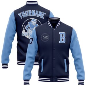Custom Navy Light Blue White Bomber Full…
