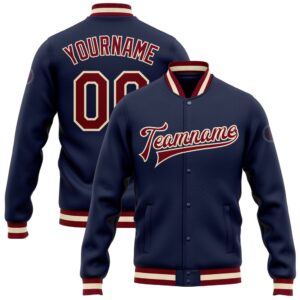 Custom Navy Maroon Cream Bomber Full Snap…