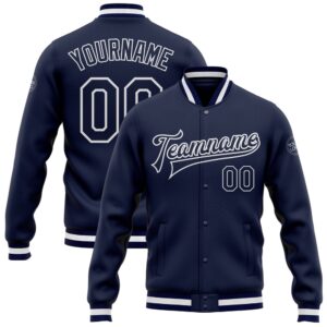 Custom Navy Navy White Bomber Full Snap…