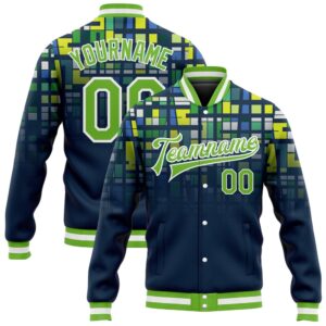 Custom Navy Neon Green White 3D Pattern…