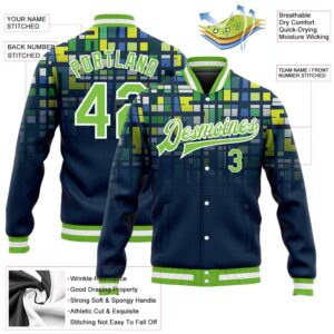 Custom Navy Neon Green White 3D Pattern Design Bomber Full Snap Baseball Jacket Custom Team Jacket 2 mfuymk.jpg