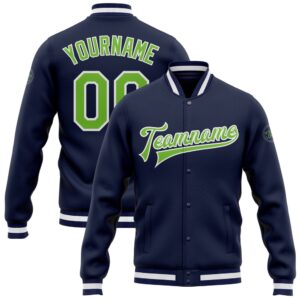 Custom Navy Neon Green White Bomber Full…