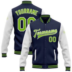 Custom Navy Neon Green White Bomber Full…