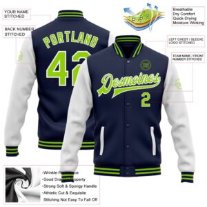 Custom Navy Neon Green White Bomber Full Snap Varsity Baseball Jacket Custom Team Jacket 2 yjeykn.jpg