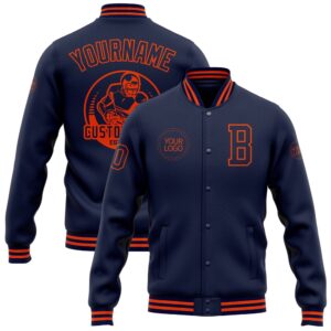 Custom Navy Orange Bomber Full Snap Baseball…