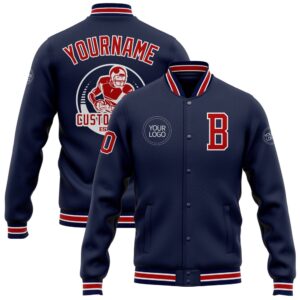 Custom Navy Red White Bomber Full Snap…
