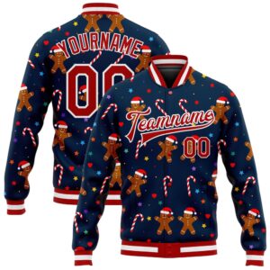 Custom Navy Red White Christmas 3D Bomber…