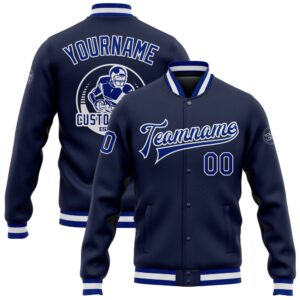 Custom Navy Royal White Bomber Full Snap…