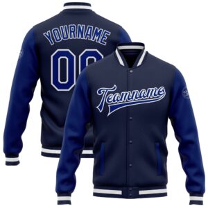 Custom Navy Royal White Bomber Full Snap…