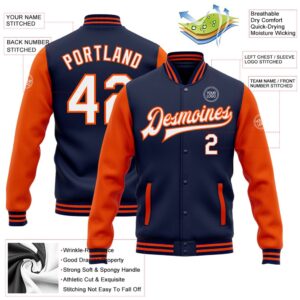 Custom Navy White Orange Bomber Full Snap Varsity Baseball Jacket Custom Team Jacket 2 jelipe.jpg
