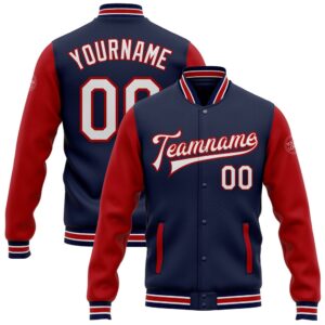 Custom Navy White Red Bomber Full Snap…