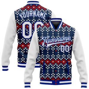 Custom Navy White Royal Christmas 3D Bomber…