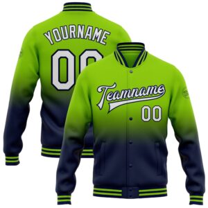 Custom Neon Green White Navy Bomber Full…