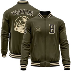 Custom Olive Black Cream Bomber Varsity Letterman…