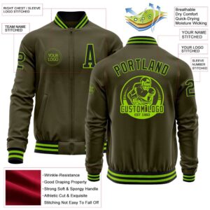 Custom Olive Black Neon Green Bomber Varsity Letterman Salute To Service Zipper Jacket Custom Team Jacket 2 iscbz0.jpg