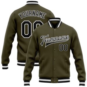 Custom Olive Black White Bomber Full Snap…