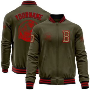 Custom Olive Camo Red Black Bomber Varsity…