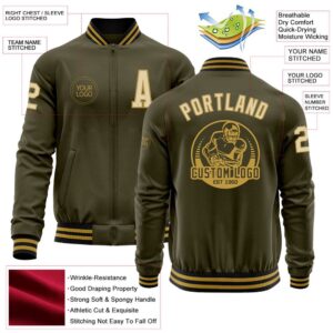 Custom Olive Cream Old Gold Black Bomber Varsity Letterman Salute To Service Zipper Jacket Custom Team Jacket 2 a99og1.jpg
