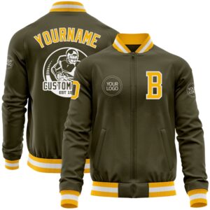 Custom Olive Gold White Bomber Varsity Letterman…