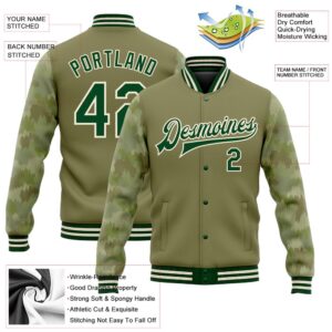 Custom Olive Green Cream Camo Sleeves 3D Pattern Design Bomber Full Snap Varsity Letterman Salute To Service Jacket Custom Team Jacket 2 q7dfcs.jpg