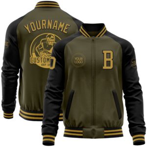 Custom Olive Old Gold Black Bomber Varsity…