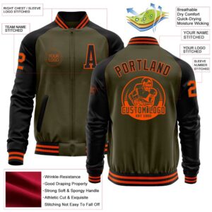 Custom Olive Orange Black Bomber Varsity Letterman Two Tone Salute To Service Zipper Jacket Custom Team Jacket 2 zimtrd.jpg