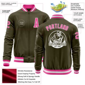 Custom Olive Pink White Bomber Varsity Letterman Salute To Service Zipper Jacket Custom Team Jacket 2 te0pt0.jpg
