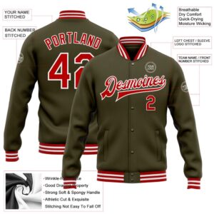 Custom Olive Red White Bomber Full Snap Varsity Letterman Salute To Service Jacket Custom Team Jacket 2 kmck53.jpg