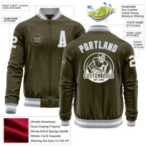 Custom Olive White Gray Bomber Varsity Letterman Salute To Service Zipper Jacket Custom Team Jacket 2 ivqw99.jpg