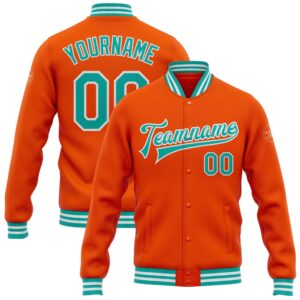 Custom Orange Aqua White Bomber Full Snap…