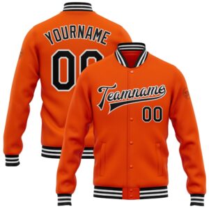 Custom Orange Black-White Bomber Full-Snap Baseball Jacket_4037,…