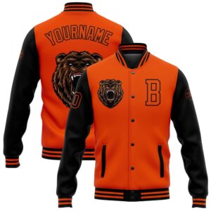 Custom Orange Black 3D Pattern Design Bomber…