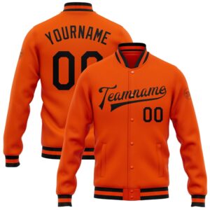 Custom Orange Black Bomber Full Snap Baseball…