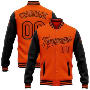 Custom Orange Black Bomber Full Snap Varsity…