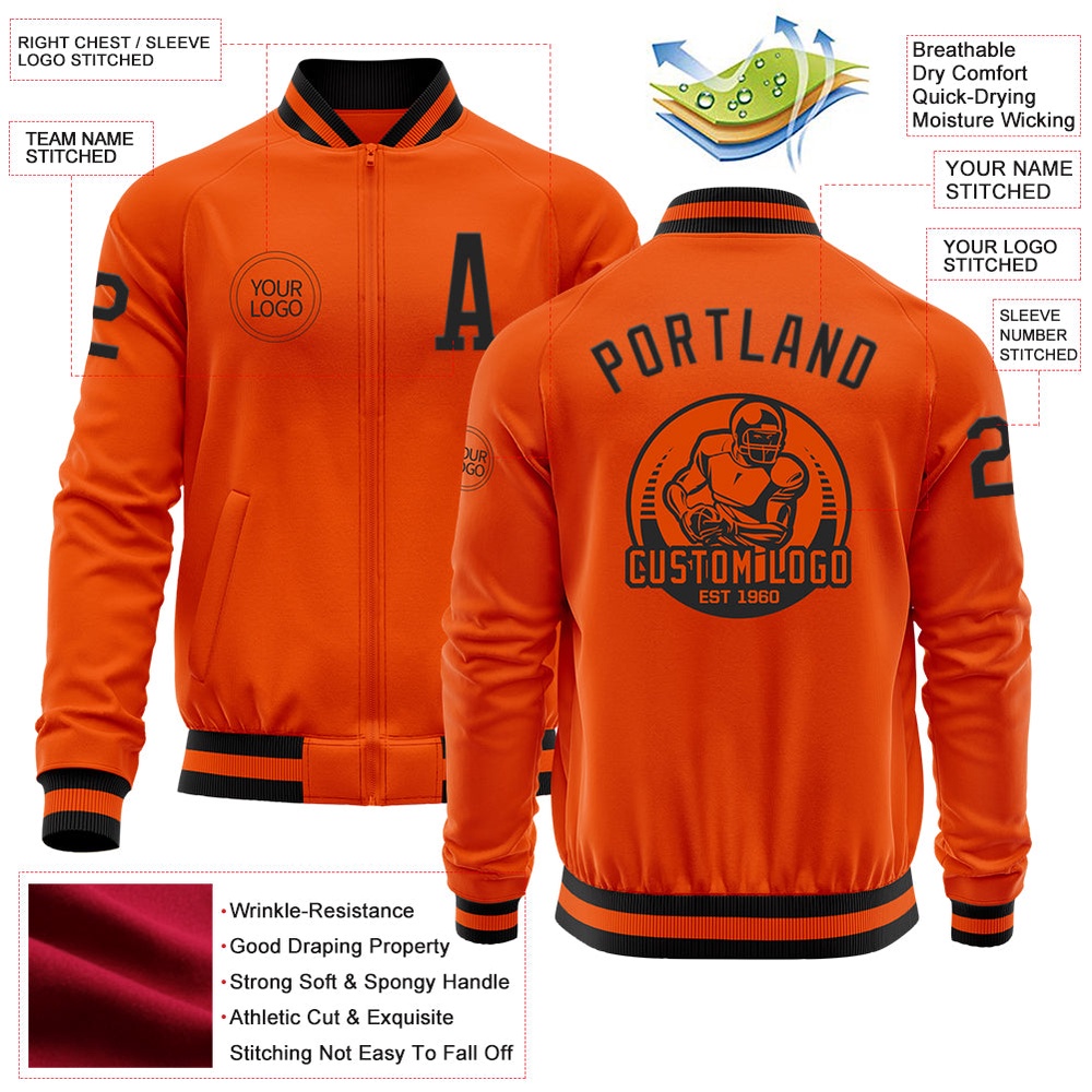 Custom Orange Black Bomber Varsity Baseball Jacket_9948, Custom Team Jacket