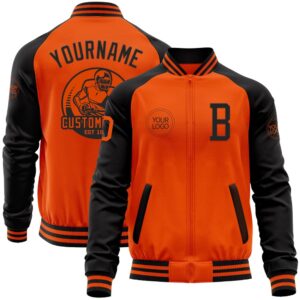 Custom Orange Black Bomber Varsity Baseball Jacket,…